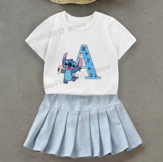 Disney Stitch Mädchen T-Shirt & Rock Set Personalisierbar
